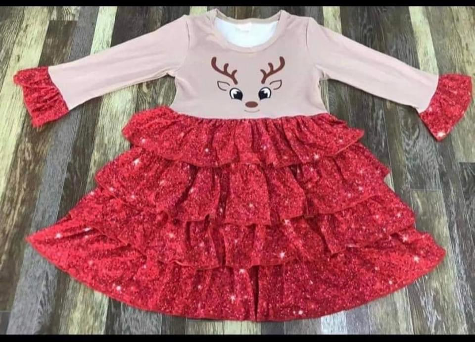 Reindeer dress with glitter print on bottom