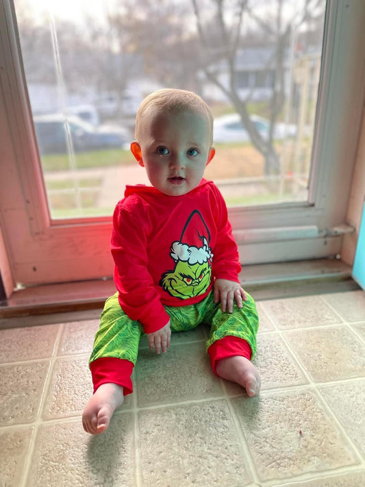 Grinch hoodie with fur printed pants