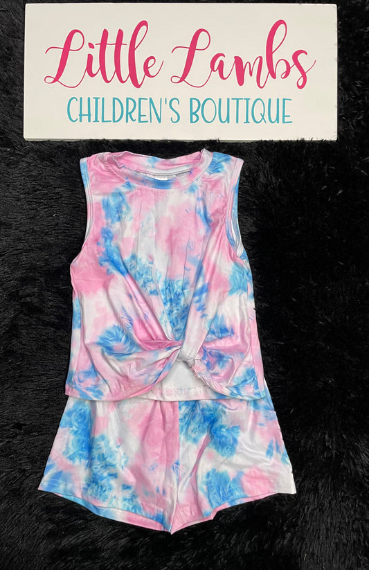 Pink and Blue Tie Dye Shorts Set