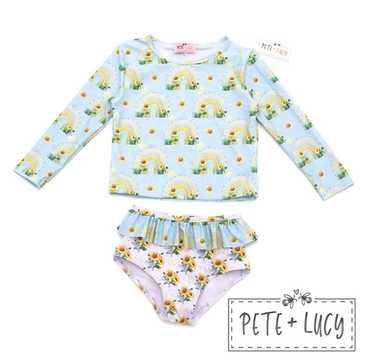 Pete and Lucy- Happy Sunflowers 2 Piece Swim Rash Guard
