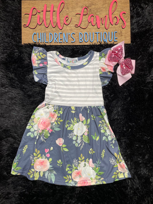 Grey and Pink Floral Dress