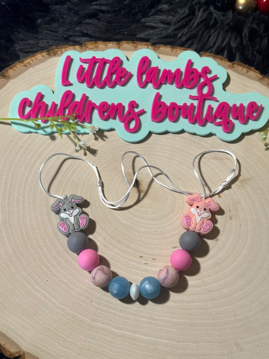 Silicone Bunny necklace grey and pink