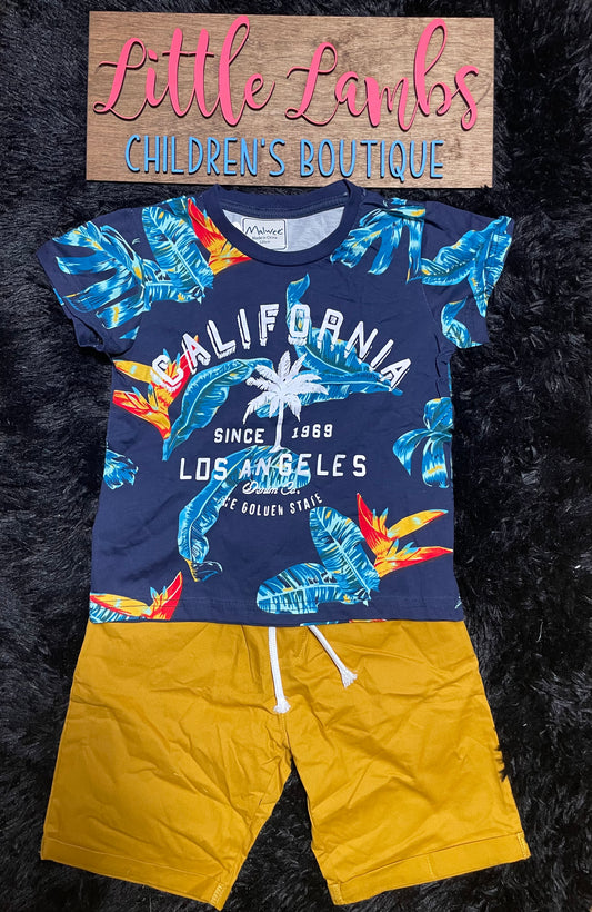 Boy’s California T-shirt with mustard shorts