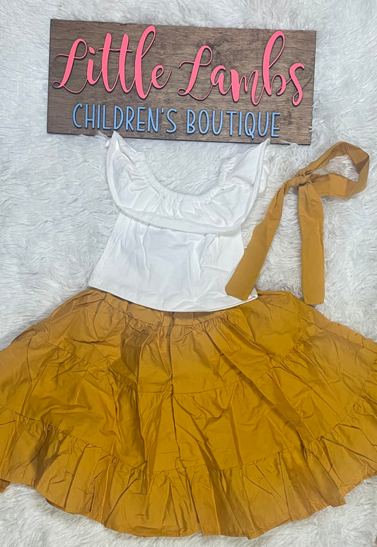 Mustard skirt with white top