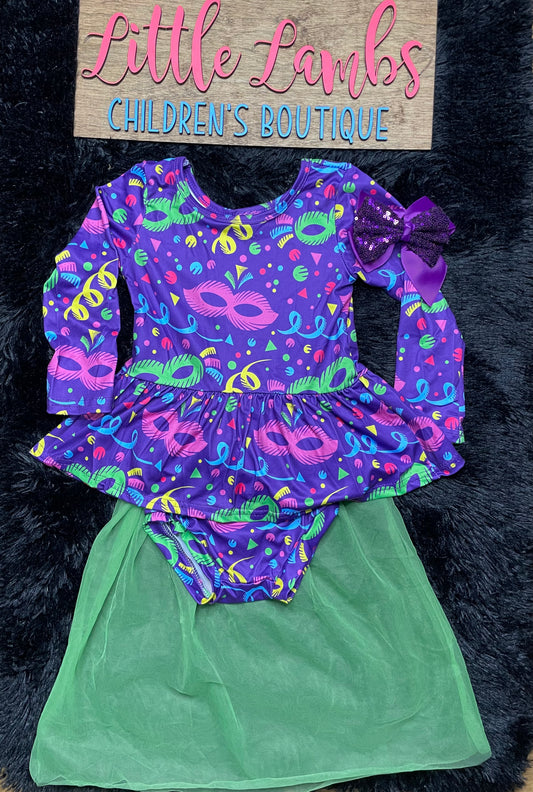 Mardi Gras Mask dress with bummies and tulle