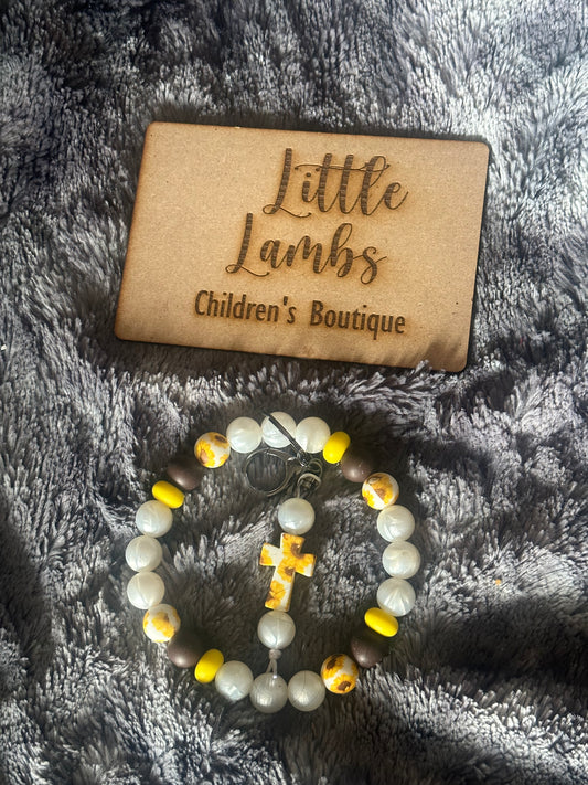 Sunflower cross focal bead wristlet