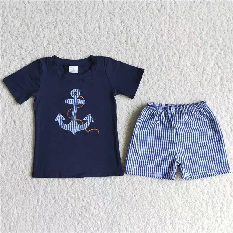 Boys shirt set with embroidered anchor