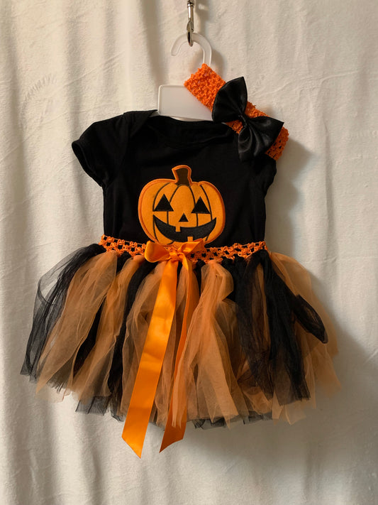 Black Pumpkin Onesie with Tutu