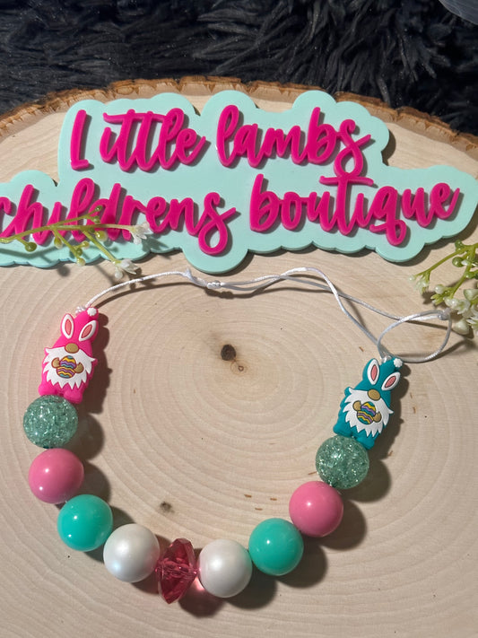 Silicone gnome Bunny necklace blue and pink