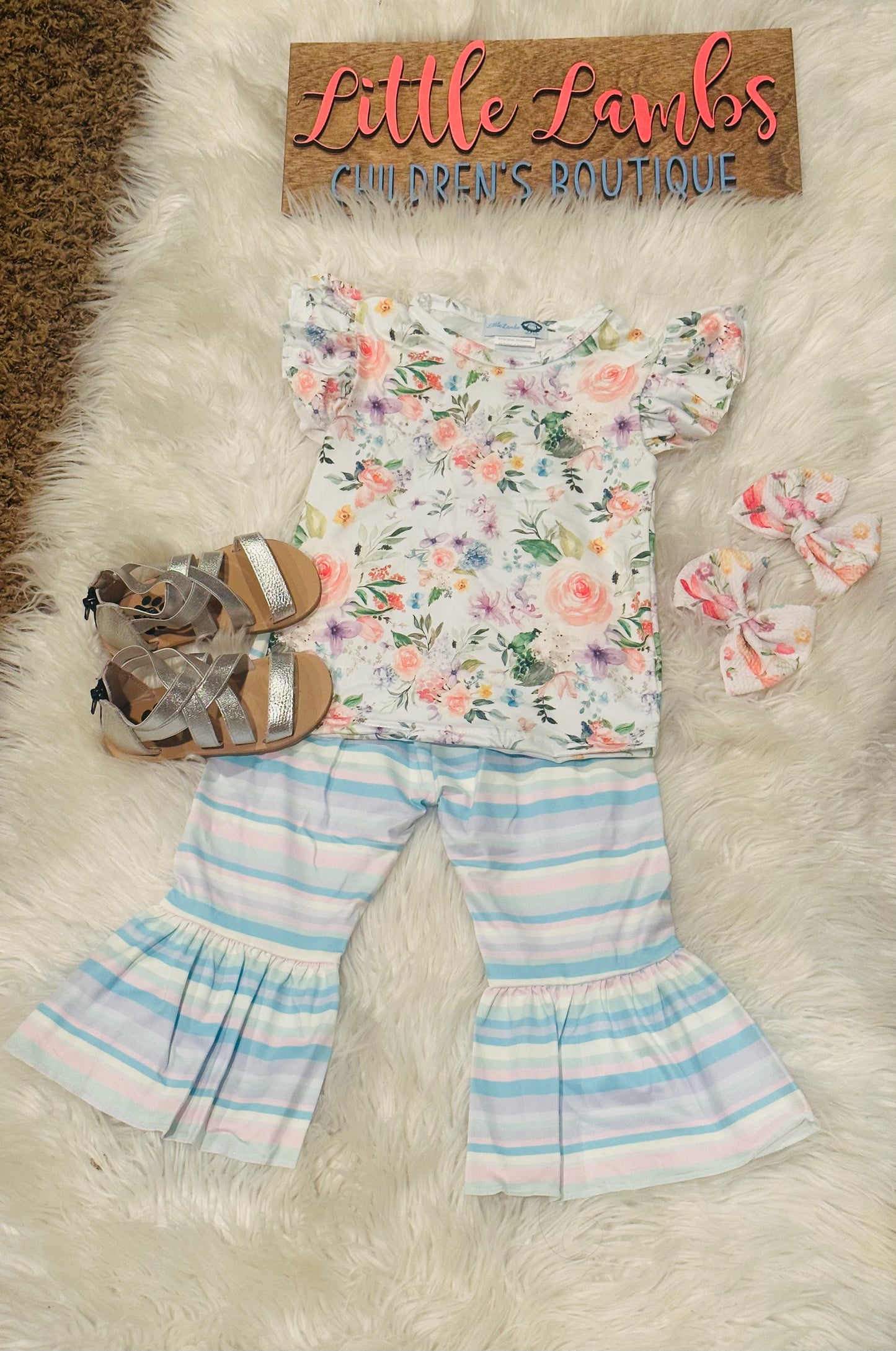 Spring/ Easter bell bottom with flower and stripes