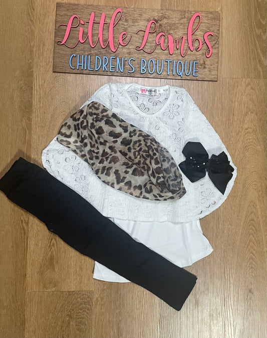 4 piece bat sleeve outfit with cheetah scarf