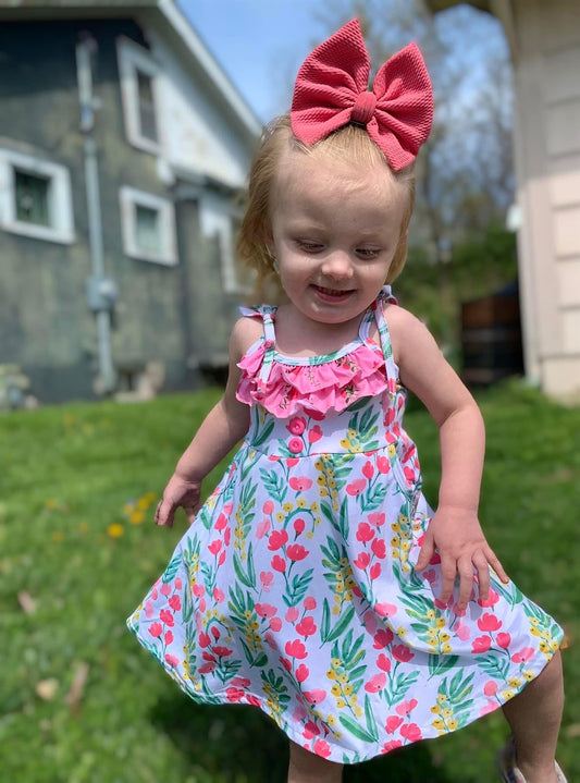 Pink Yellow and Green Floral Dress