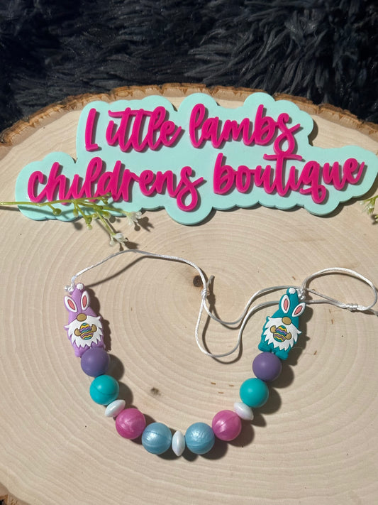 Silicone gnome Bunny necklace purple and blue