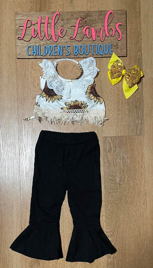 Sunflower crop top with black bells 2T