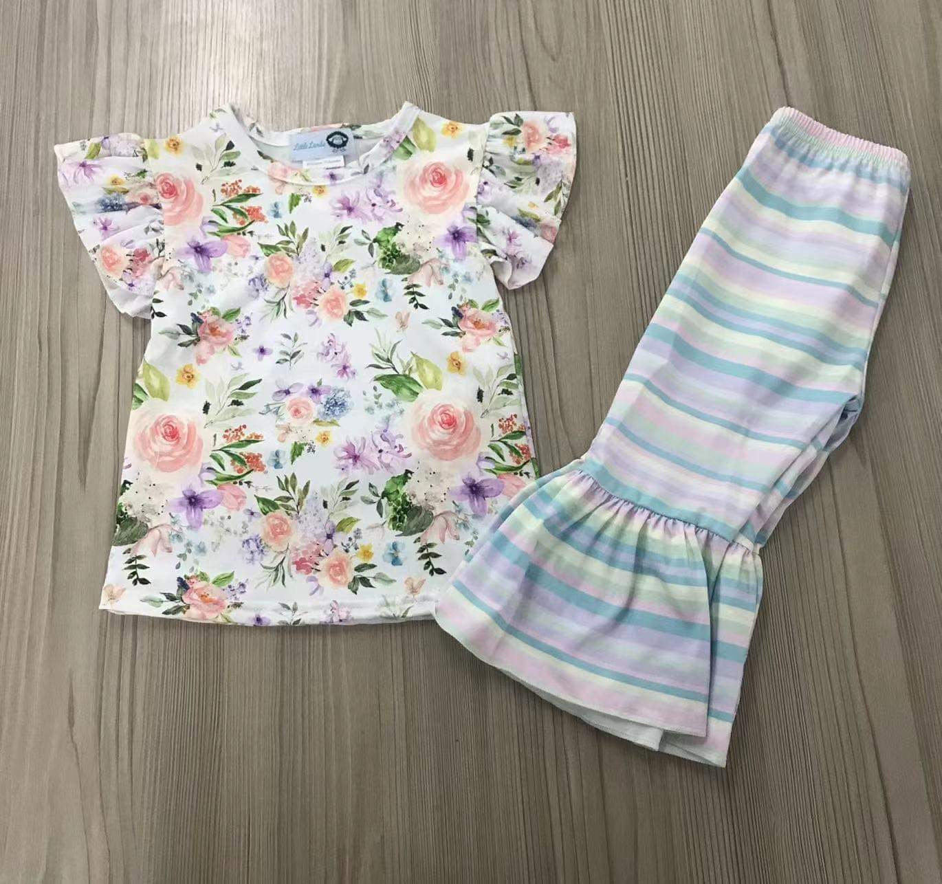 Spring/ Easter bell bottom with flower and stripes