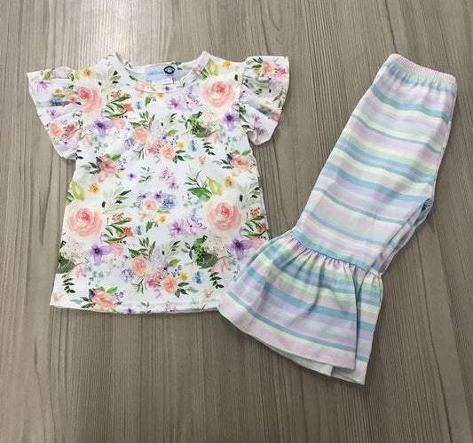 Spring/ Easter bell bottom with flower and stripes