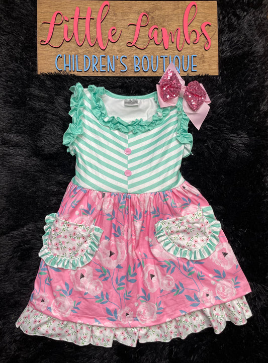 Mint Green and Light Pink Floral dress