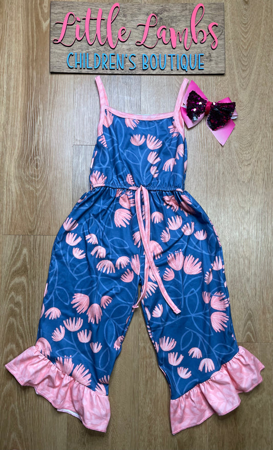 Blue and Peach Floral Romper