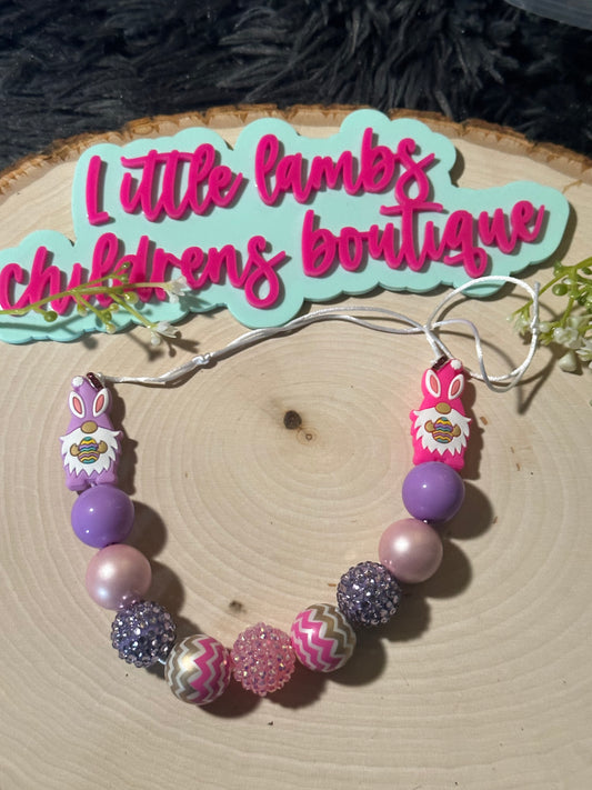 Silicone Silicone gnome Bunny necklace purple and pink