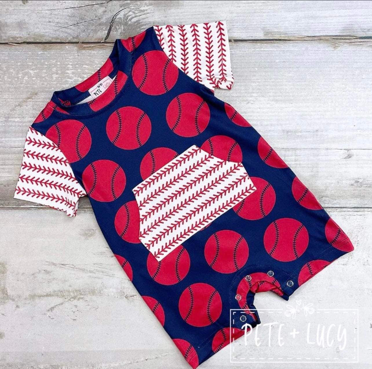Pete and Lucy- Take Me Out To The Ballgame Boys Shorts Romper