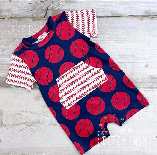 Pete and Lucy- Take Me Out To The Ballgame Boys Shorts Romper