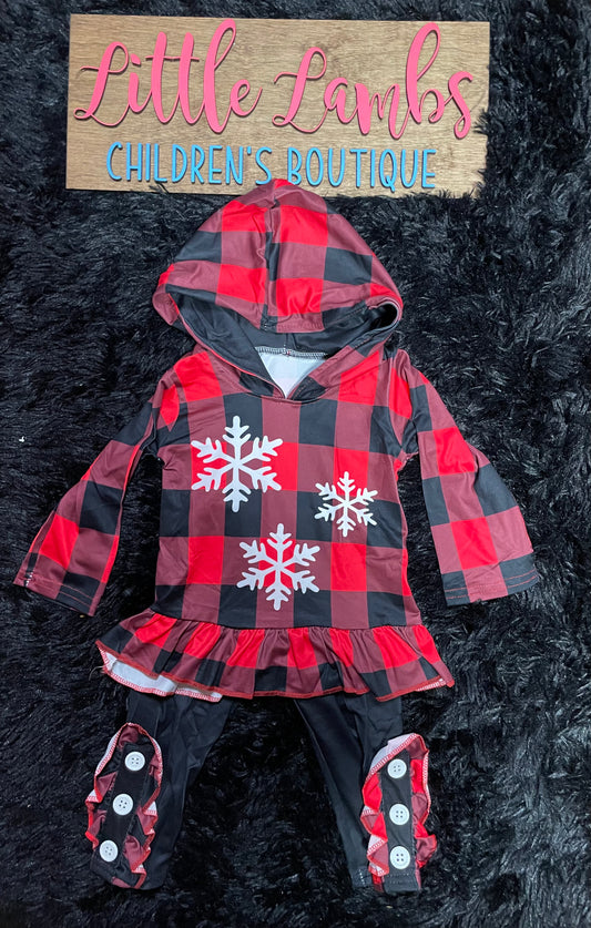 Winter plaid snowflake dress  with pants  girls outfit