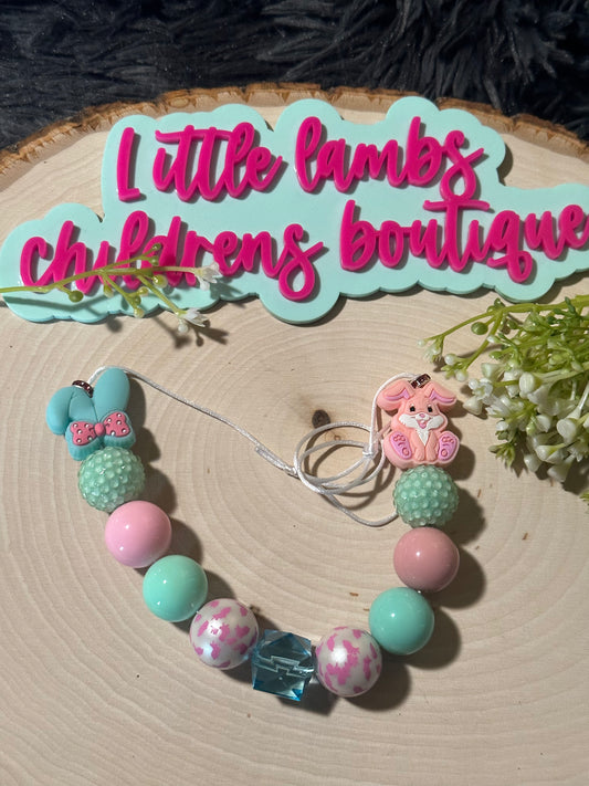 Silicone Bunny and ear necklace pink and blue