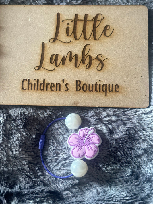Beaded bag tags hibiscus purple