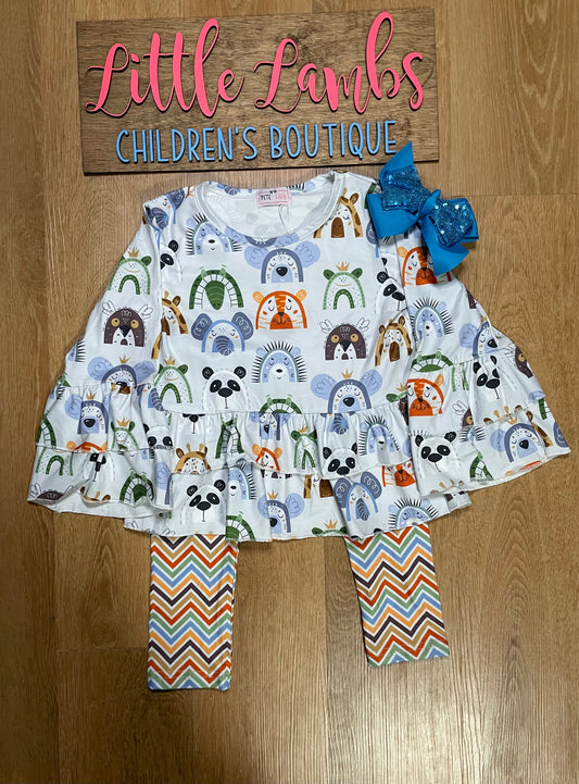 Pete and Lucy animal shirt with stripe pant
