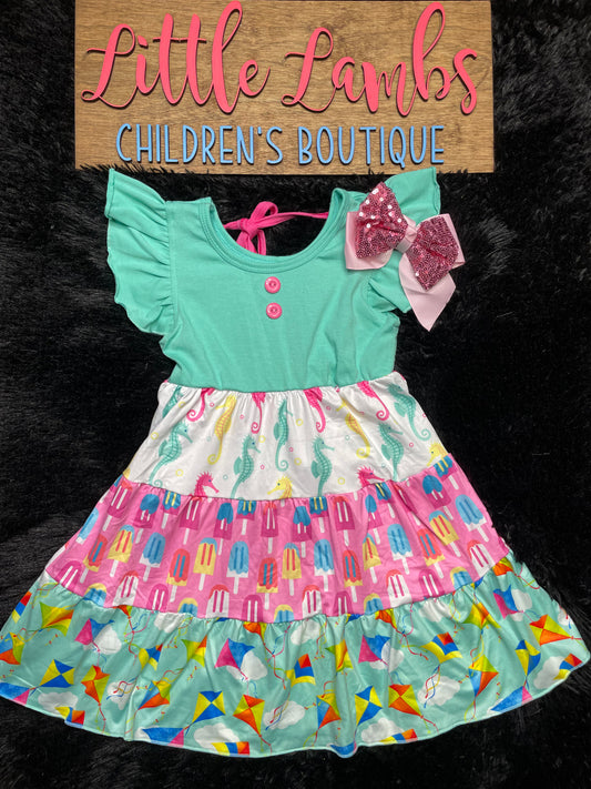 Mint Dress with Seahorses, Popsicles, and Kites