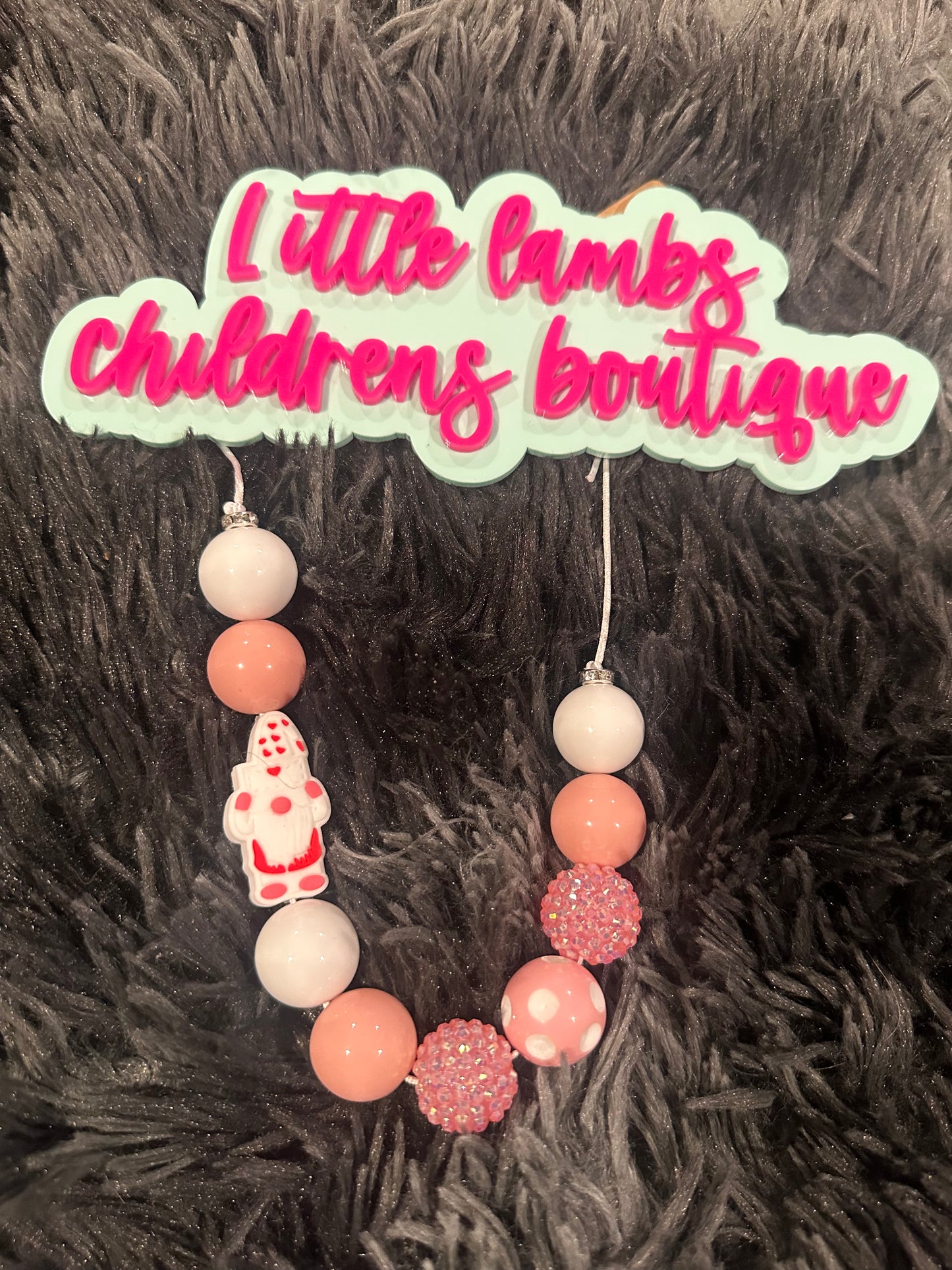 Bubble gum valentine gnome with light pink rhinestones