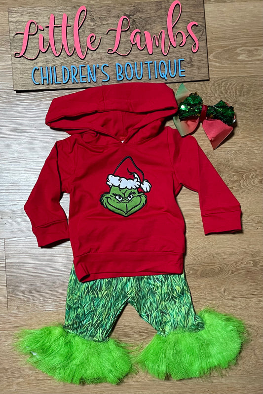 Grinch hoodie with fur bell on bottom