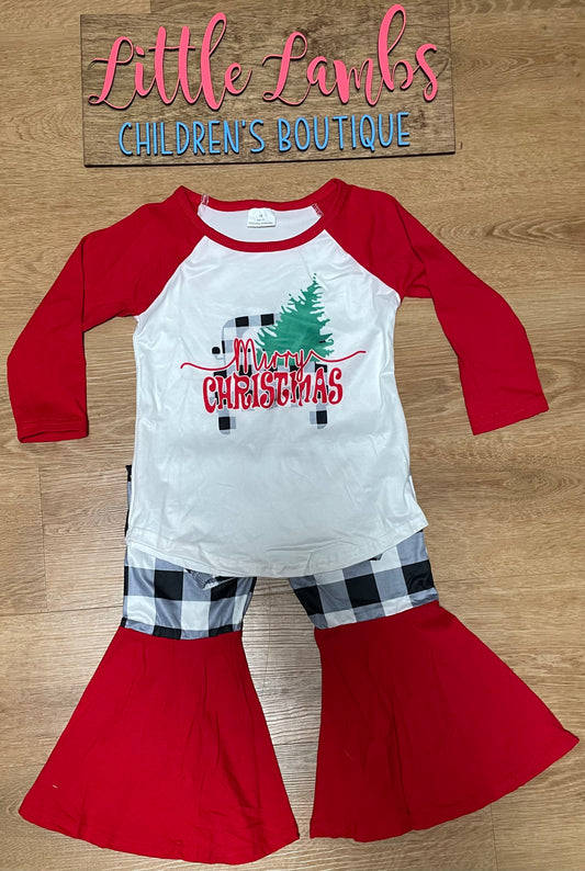 Girls Christmas plaid truck