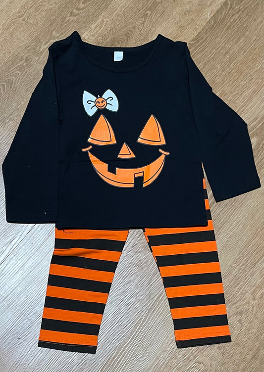 Black Pumpkin Shirt with Stripped leggings