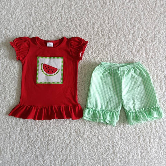 Embroidered watermelon short set